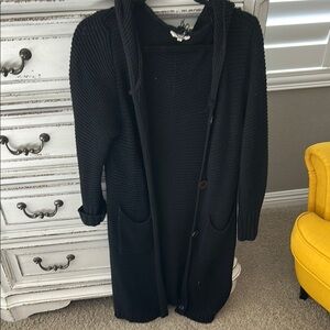 Easel Black Hooded Knit Cardigan